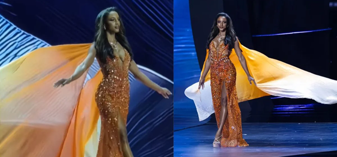 Shocking moment: Miss Jamaica falls off stage during Miss Universe preliminaries 1