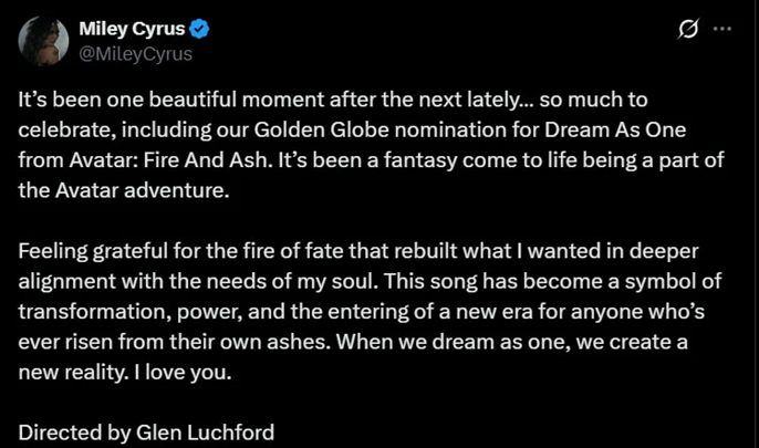 Miley Cyrus drops 'Dream As One' video from 'Avatar: Fire and Ash' 1