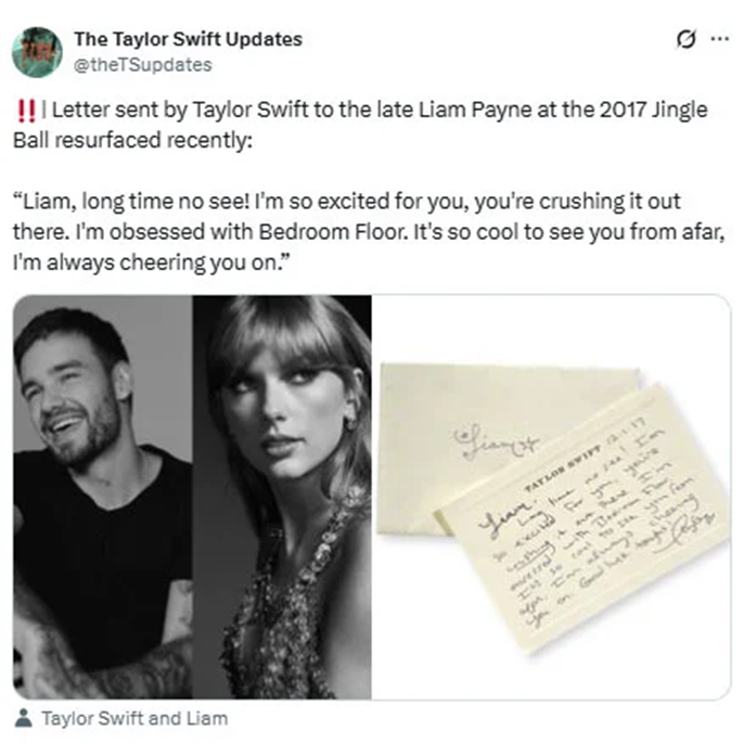 Taylor Swift’s heartfelt message to Liam Payne comes to light after death