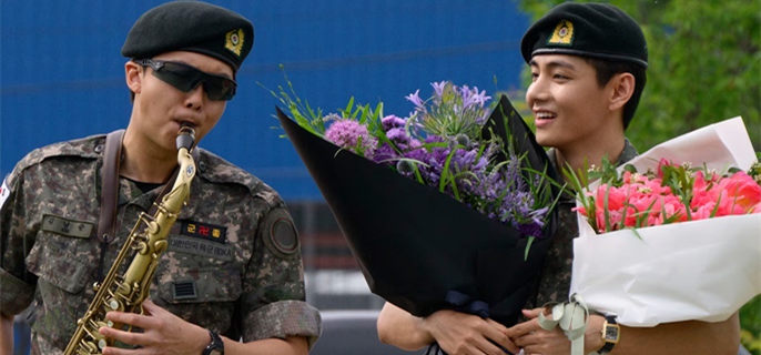 BTS stars RM and V discharged after completing military service in South Korea 1