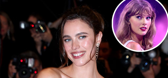 Margaret Qualley Awkwardly Reacts to Question About Taylor Swift's Life of a Showgirl 1
