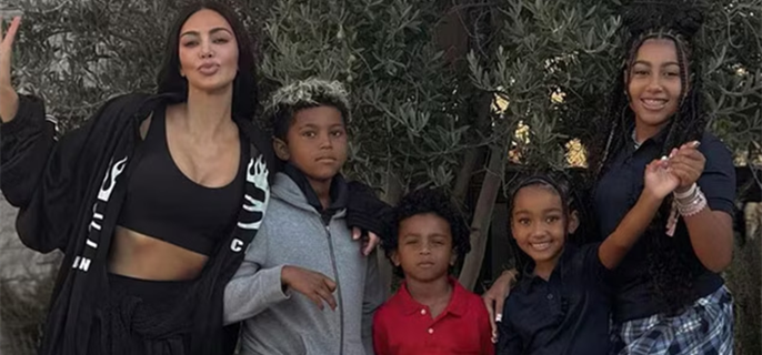 Kim Kardashian Poses With All 4 Kids for Festive Family Photos  1
