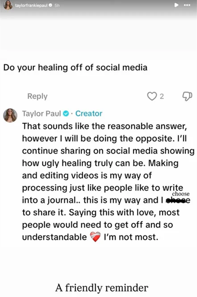 'Mormon Wives' star Taylor Frankie Paul hits back at fan's advice to 'heal offline' 1