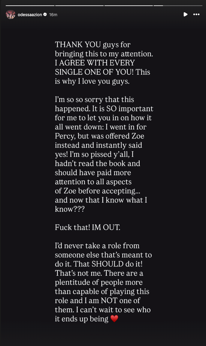 Odessa A’zion Pulls Out of A24 Film ‘Deep Cuts’ After Casting Backlash: “I Hadn’t Read the Book” 1