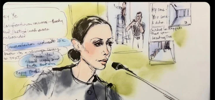 Bianca Censori appears serious and focused in courtroom sketch from Kanye West trial 1