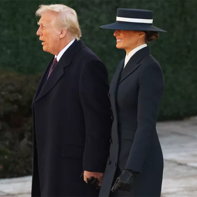 Melania Trump Covers Eyes with Wide-Brimmed Hat to Accompany American-Made Inauguration Dress