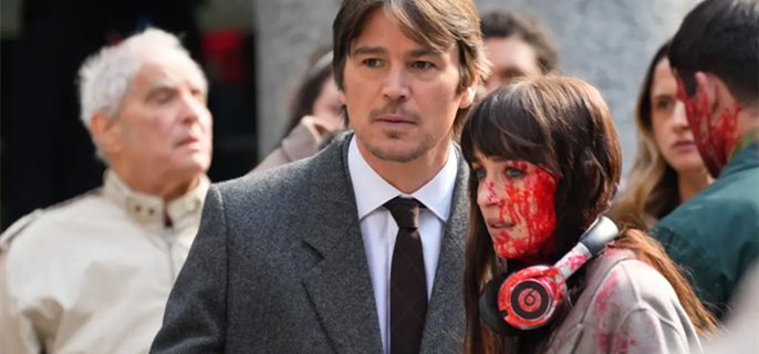 Dakota Johnson gets drenched in fake blood while filming new movie alongside Josh Harnett  1