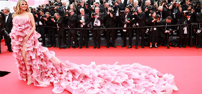 Heidi Klum Ignores Cannes Film Festival Dress Code in Pink Floral Gown with a Massive Train 1