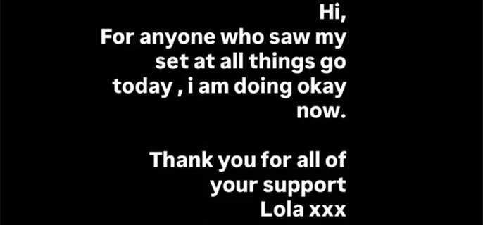 Lola Young 'doing OK' after collapsing on stage during gig 1