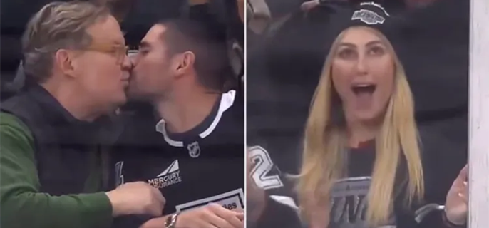 Andy Richter and DWTS Pro Alan Bersten Share Kiss-Cam Moment as Bersten's Girlfriend Emma Slater Looks on 1