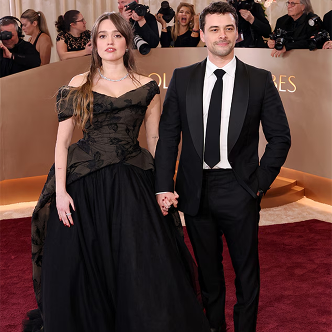 Aimee Lou Wood and Boyfriend Adam Long Make Their Red Carpet Debut at Golden Globes 2026
