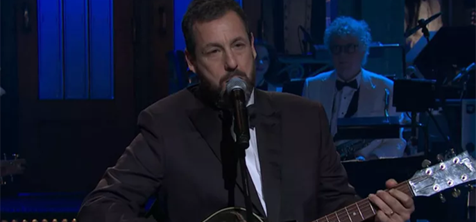 Adam Sandler Tears Up Mentioning Chris Farley and Norm Macdonald During Musical Tribute at SNL's 50th Special 1