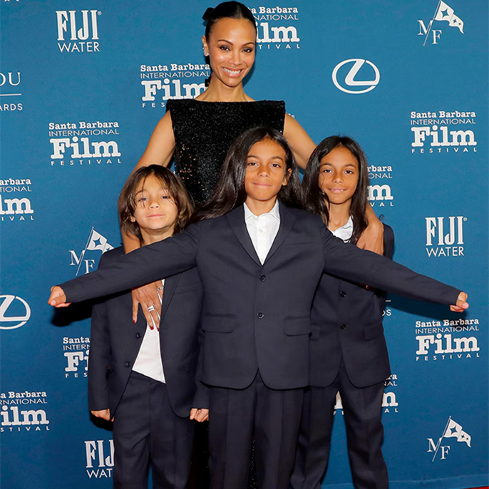 Zoe Saldaña Steps Out for Rare Red Carpet Appearance With Her 3 Mini-Me Kids